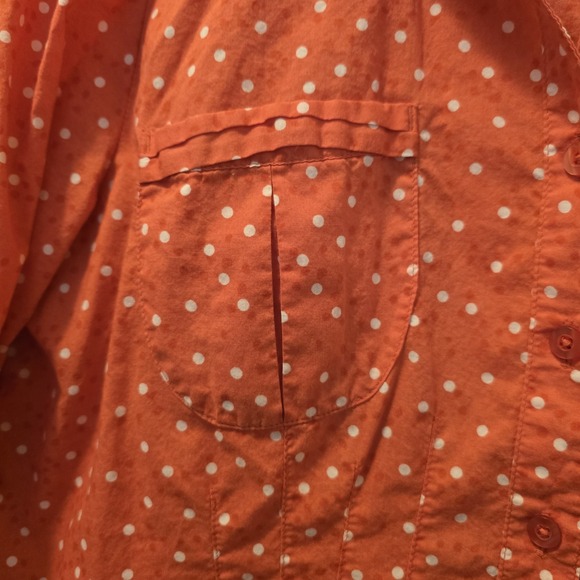Coldwater Creek Womens PXL (18) Polka Dot Button Down Top Blouse Coral White - Picture 9 of 9